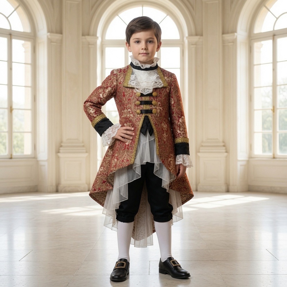 Chasing Fireflies Costume Jacket Boys Size 6 Red Gold Brocade Victorian Prince